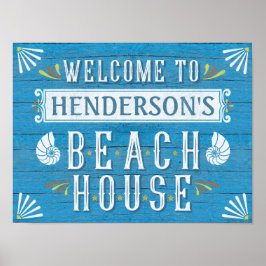 Beach House Nautical Coastal Blue | Aangepaste naa Poster