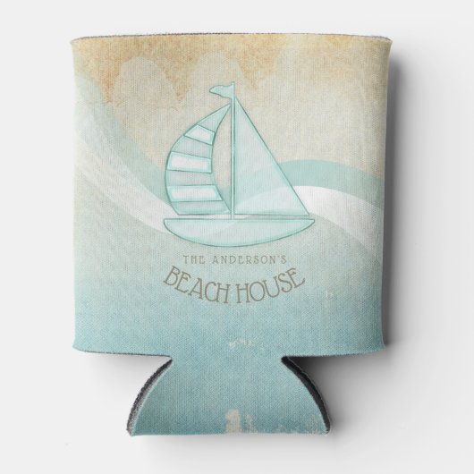 Beach House Nautical Sailboat Aqua Blue ID623 Blikjeskoeler (Voorkant)