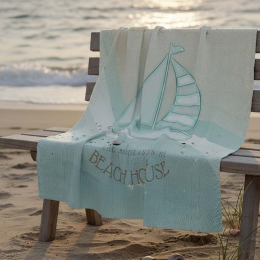 Beach House Nautical Sailboat Aqua Blue ID623 Fleece Deken