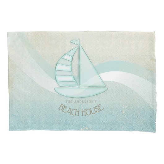 Beach House Nautical Sailboat Aqua Blue ID623 Kussensloop (Voorkant)