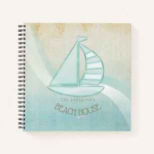 Beach House Nautical Sailboat Aqua Blue ID623 Notitieboek