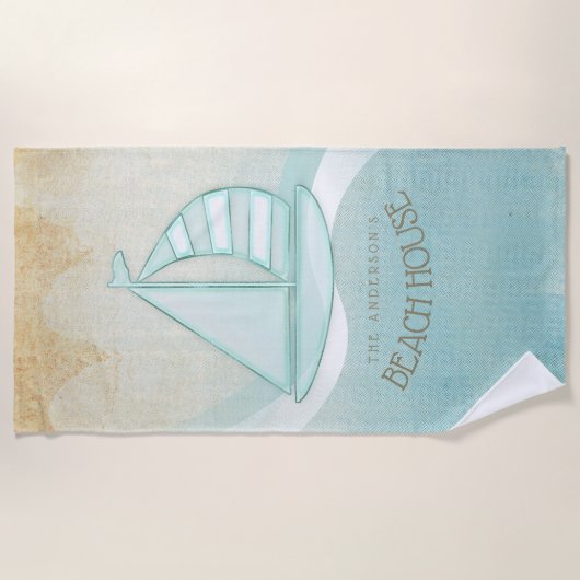 Beach House Nautical Sailboat Aqua Blue ID623 Strandlaken (Voorkant)