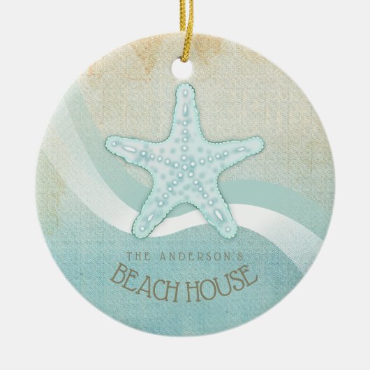 Beach House Nautical Starfish Aqua Blue ID623 Keramisch Ornament (Voorkant)