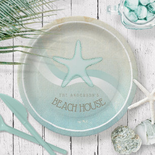 Beach House Nautical Starfish Aqua Blue ID623 Papieren Bordje