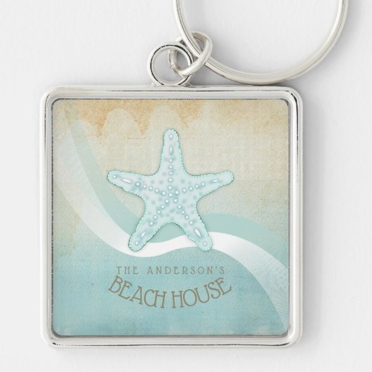 Beach House Nautical Starfish Aqua Blue ID623 Sleutelhanger (Voorkant)