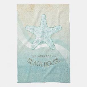Beach House Nautical Starfish Aqua Blue ID623 Theedoek