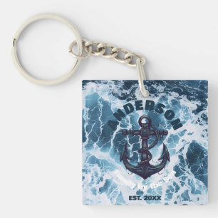 Beach House Nautisch Anker Ocean Wave Personaliser Sleutelhanger
