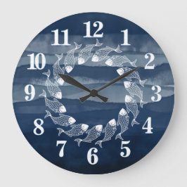 Beach House Navy Blue Fish Ocean Large Clock Grote Klok