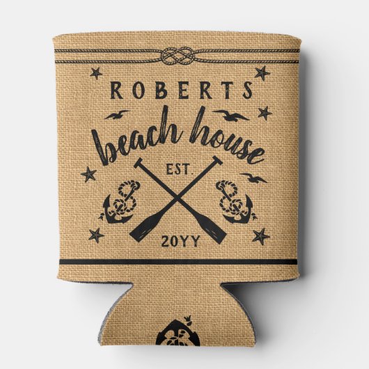 Beach House Paddles Ankers Custom Rustieke Burlap Blikjeskoeler (Achterkant)