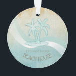 Beach House Palm Trees Aqua ID623<br><div class="desc">Ce design d'ornement acrylique dans les couleurs douces de la mer et du sable vous permet d'ajouter facilement votre propre nom et texte en utilisant le modèle fourni. L'image simple des palmiers sur un arrière - plan en difficulté, aquarelle, est mise en valeur par un accent de vague dans l'eau...</div>