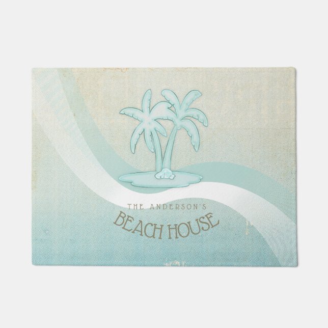 Beach House Palm Trees Aqua ID623 Deurmat (Voorkant)