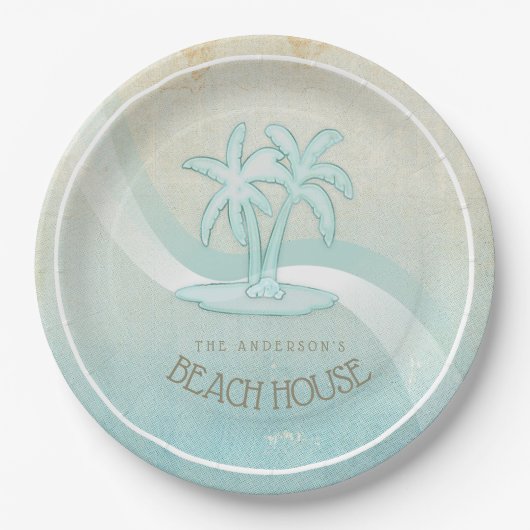 Beach House Palm Trees Aqua ID623 Papieren Bordje (Voorkant)