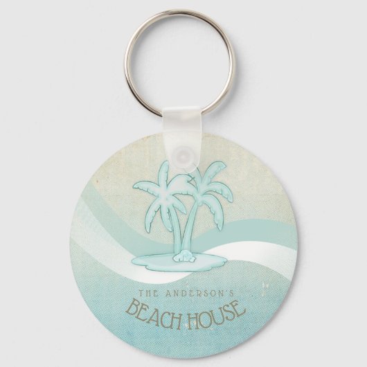 Beach House Palm Trees Aqua ID623 Sleutelhanger (Voorkant)