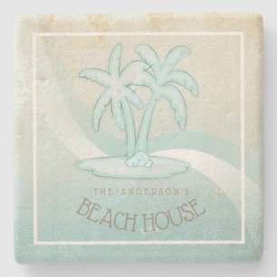 Beach House Palm Trees Aqua ID623 Stenen Onderzetter