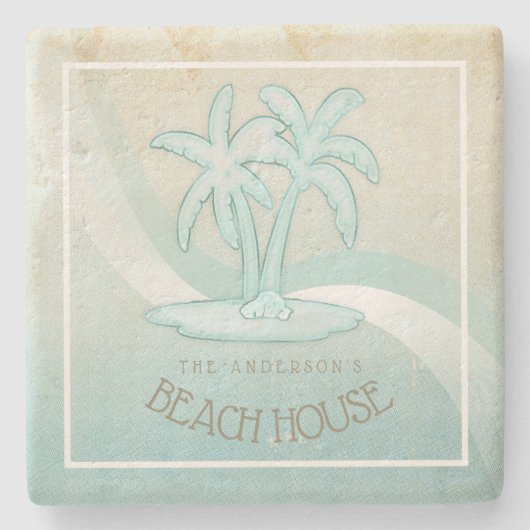Beach House Palm Trees Aqua ID623 Stenen Onderzetter (Voorkant)