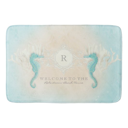 Beach House Personalized Bathroom Seahorse Ocean Badmat (Voorkant)