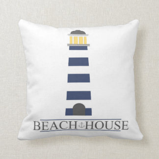 Beach House Pillow. Navy Blue Lighthouse Kussen