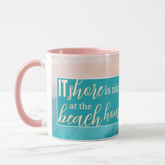 Beach House Pun Elegant Script Aangepaste familien Mok (Links)