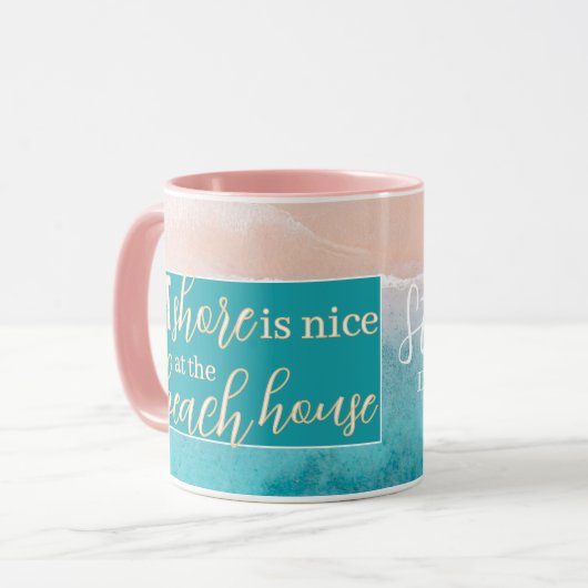 Beach House Pun Elegant Script Aangepaste familien Mok (Voorkant links)