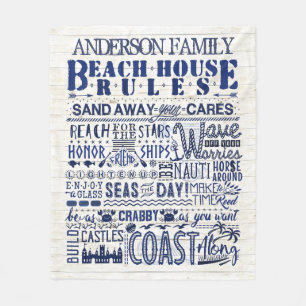 Beach House Rules Coastal Blue Personated Family Fleece Deken