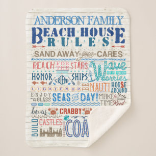 Beach House Rules Coastal Family Cottage   Aangepa Sherpa Deken