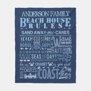 Beach House Rules Coastal Navy Blue Custom Family Fleece Deken