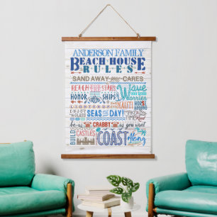 Beach House Rules Family Cottage   Aangepaste kust Hangend Wandkleed