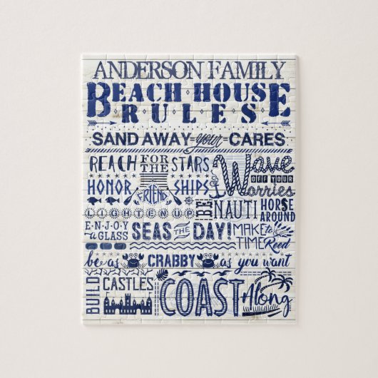 Beach House Rules Navy Blue | Aangepaste gezinsher Legpuzzel (Verticaal)