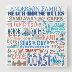 Beach House Rules Persoonlijke familienaam Kustal Vierkante Klok