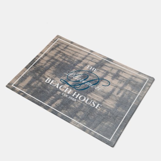 Beach House Rustic Wood Effect Blue Initiaal Scrip Deurmat (Schuin)
