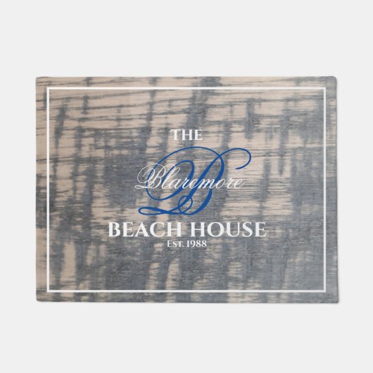 Beach House Rustisch houtaffect Witte naam Blauw Deurmat (Voorkant)