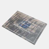 Beach House Rustisch houtaffect Witte naam Blauw Deurmat (Schuin)