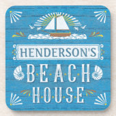 Beach House Sailboot Nautical Shells Personalizeer Onderzetter (Voorkant)