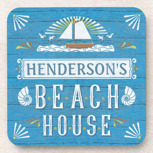 Beach House Sailboot Nautical Shells Personalizeer Onderzetter (Voorkant)