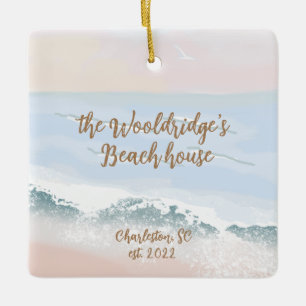 Beach House, Sand, Calm Blue Zee, Sunrise ID0022 Keramisch Ornament