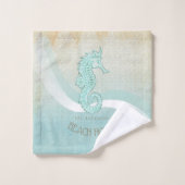 Beach House Seahorse Aqua Blue ID623 (Gant de toilette)