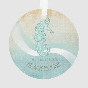 Beach House Seahorse Aqua Blue ID623
