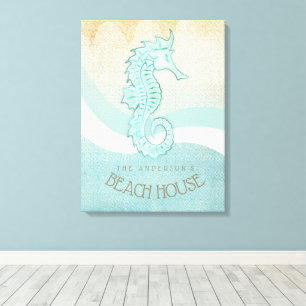 Beach House Seahorse Aqua Blue ID623 Canvas Afdruk
