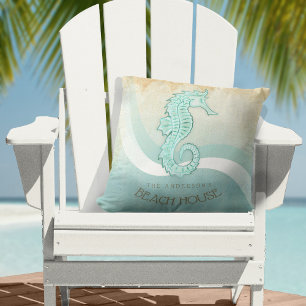 Beach House Seahorse Aqua Blue ID623 Kussen