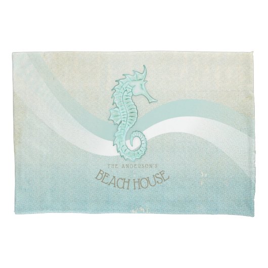 Beach House Seahorse Aqua Blue ID623 Kussensloop (Voorkant)