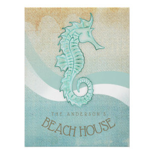 Beach House Seahorse Aqua Blue ID623 Perfect Poster