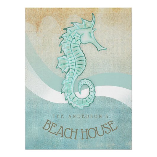 Beach House Seahorse Aqua Blue ID623 Perfect Poster (Voorkant)