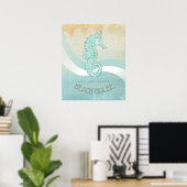 Beach House Seahorse Aqua Blue ID623 Poster (Thuiskantoor)