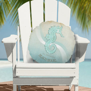 Beach House Seahorse Aqua Blue ID623 Rond Kussen