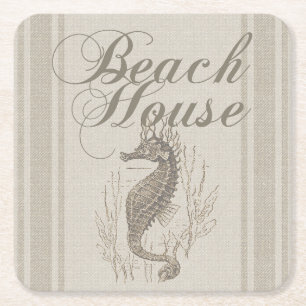 Beach House Seahorse Seashore Vierkante Kartonnen Onderzetter