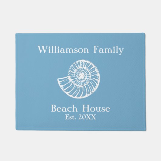 Beach House Shell Blue Monogrammed Deurmat (Voorkant)