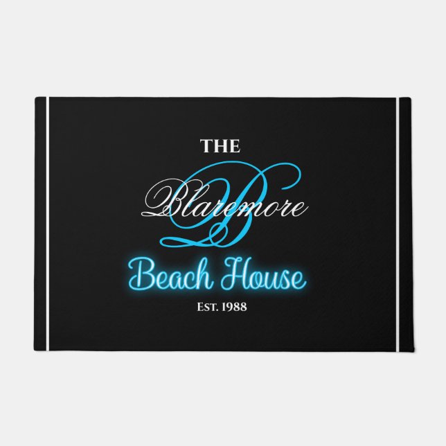 Beach House Turquoise Initiaal White Name Monogram Deurmat (Voorkant)