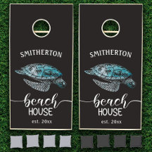 Beach House Turtle Black Turquoise Nom de famille 