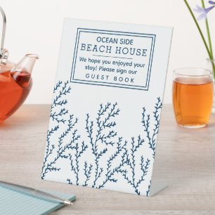 Beach House Vakantiehuis Gastenboek tekenen Reclamebord Met Voetstuk