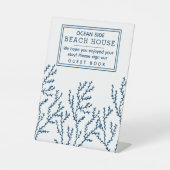 Beach House Vakantiehuis Gastenboek tekenen Reclamebord Met Voetstuk (Voorkant)